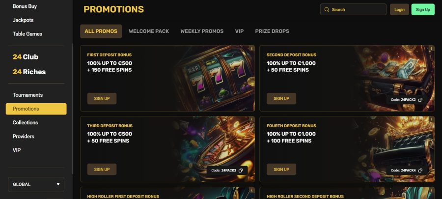 24casino المكافآت والعروض الترويجية