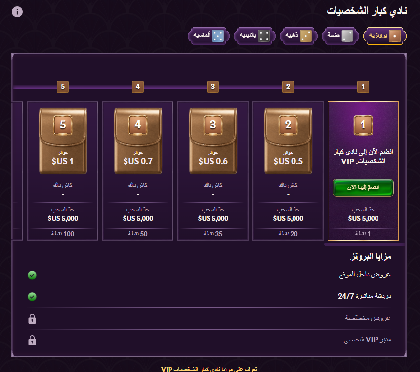 نادي VIP في Dice Palace وحدود السحب